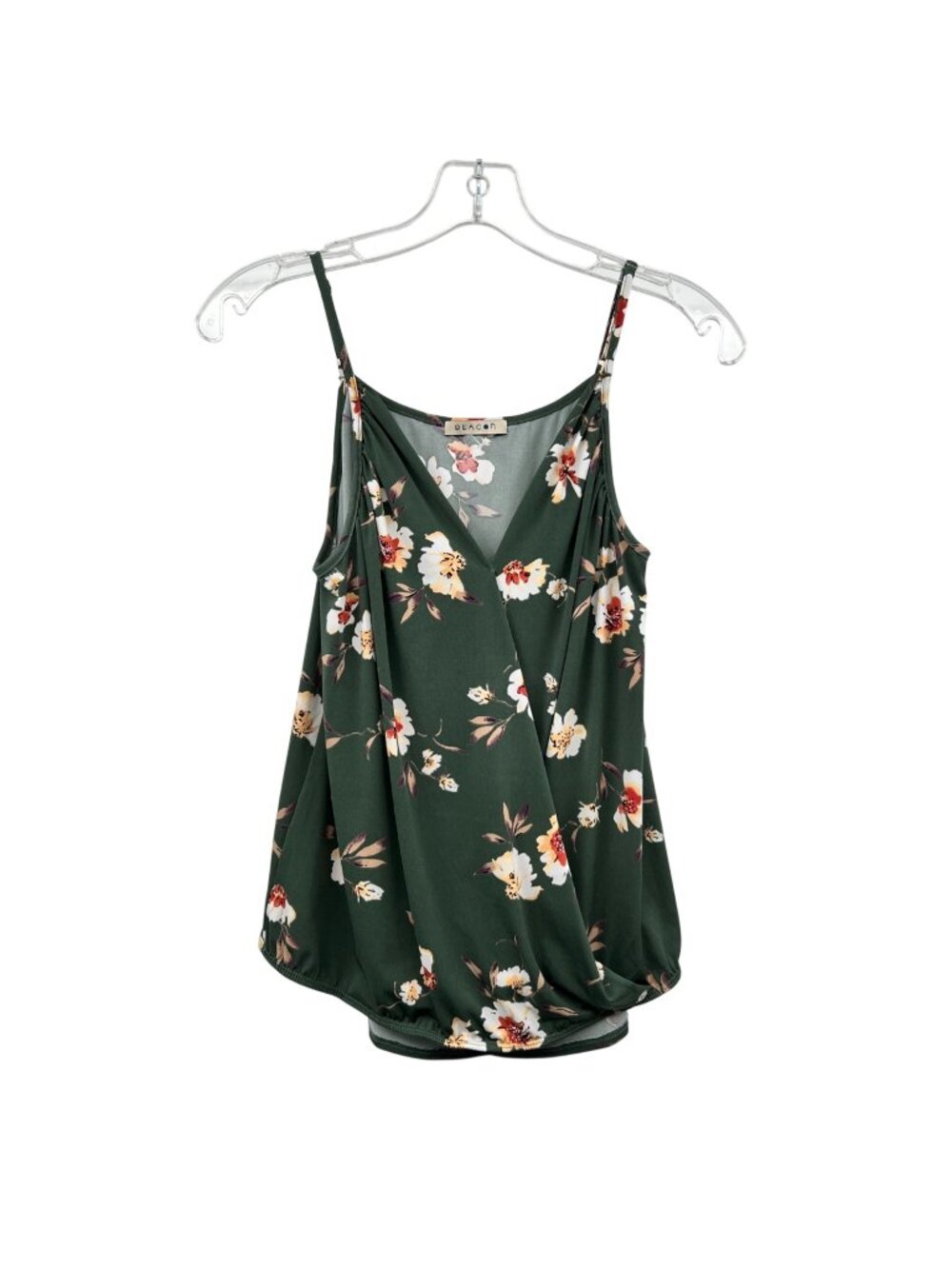 Beacon Womens Floral Tank Top Surplice Green/Multi Floral Size Small